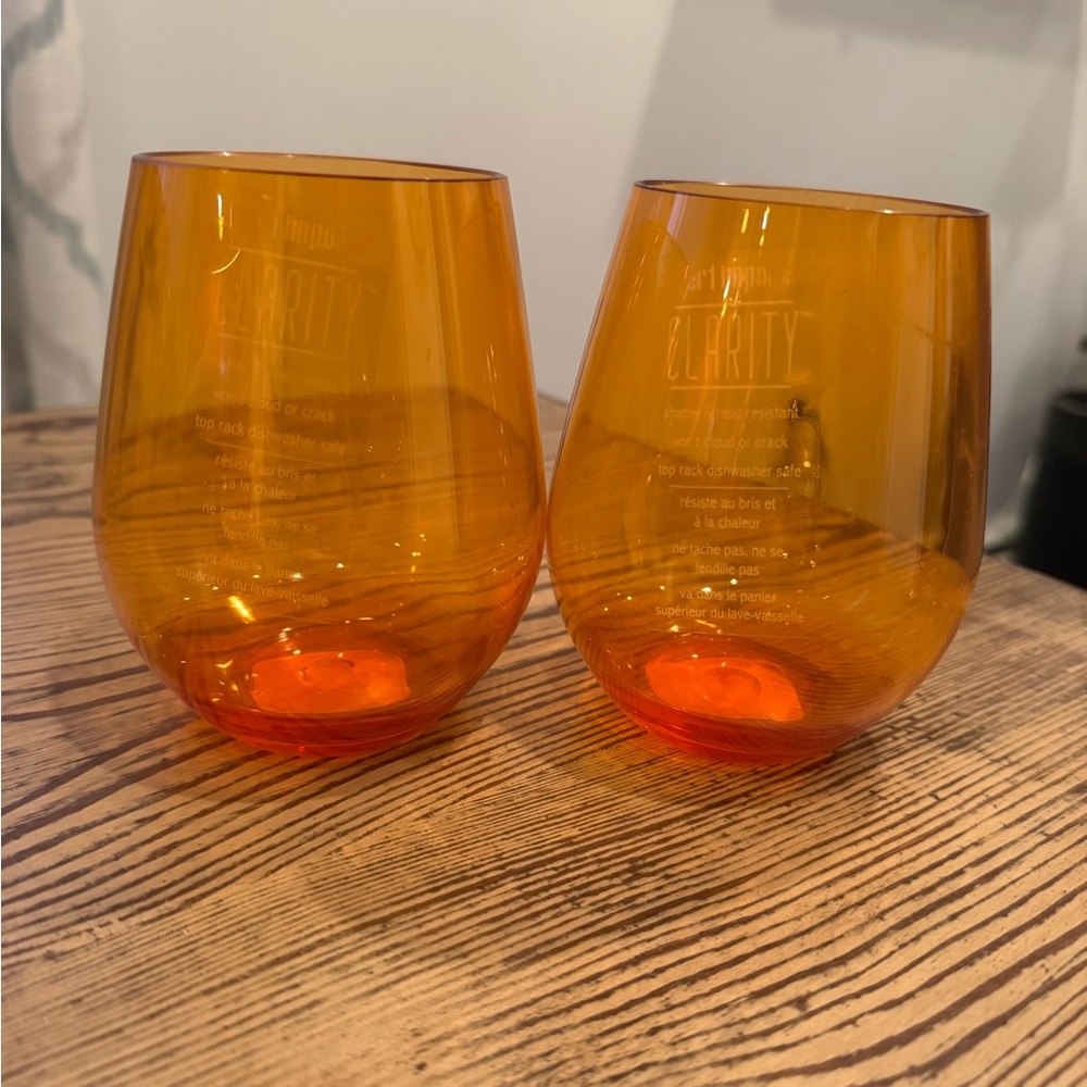 New Pier 1 plastic stemless glasses - orange set of 8
